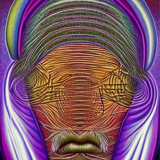 Image similar to Alex grey painting of popping a zit