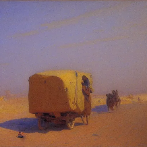 Prompt: timbuktu, by henry ossawa tanner, caravan, at sunrise