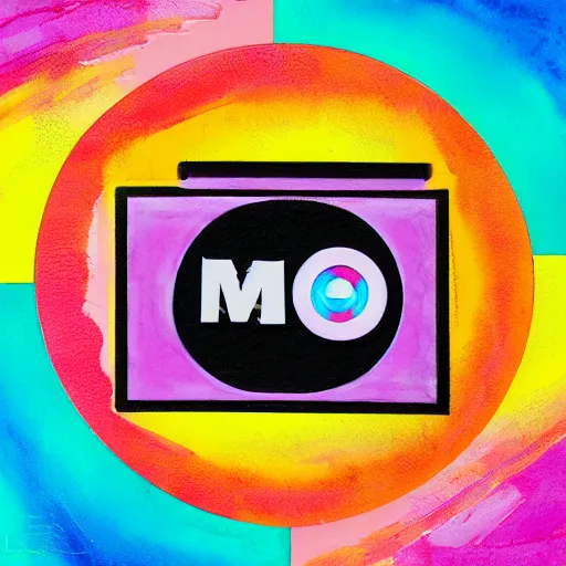 Image similar to 3 d of the mega online radio logo symbol, flat paint, acrylic, minimal, abstract, art style by joshy sly, water color, soft pastel colors, generate multiple random colors