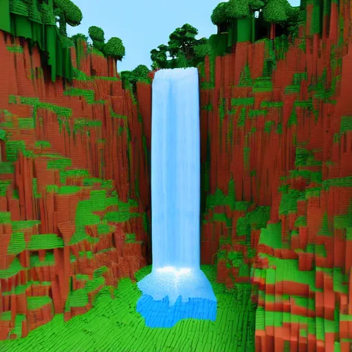 Image similar to a beautiful waterfall, 3 d voxel art