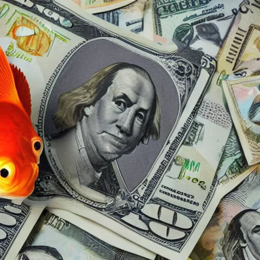 Image similar to a goldfish eating money high def 8 k