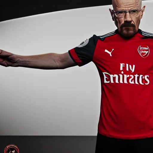 Image similar to Walter White signing for Arsenal, official, high detail, 4k, serious, studio lighting, epic, professional, sharp focus