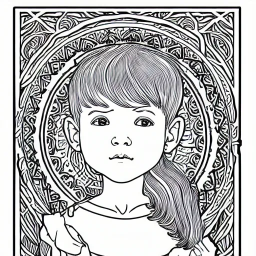 Image similar to clean simple line art of a little boy with short hair. no background. well composed, clean coloring book page, beautiful detailed face. coloring book line art by greg rutkowski and johanna basford and alphonse mucha