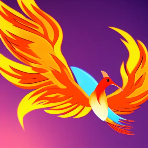 Prompt: cartoon phoenix hummingbird reads a book while on fire raytracing
