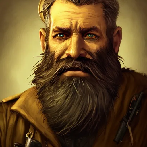 Prompt: centered detailed portrait of an old smuggler with a huge beard:: post apocalyptic, Fallout style::realistic character concept, identical eyes, gazing eyes, beautiful eyes medium shot, elegant pose, fantasy, illustration, slender symmetrical face and body, artstation, cinematic lighting, hyperdetailed, cgsociety, 8k Resolution, high resolution, Charlie Bowater, Tom Bagshaw, Tom Richmond, single face, insanely detailed and intricate, beautiful, elegant, golden ratio, destroyed city on background, vfx, psychedelic