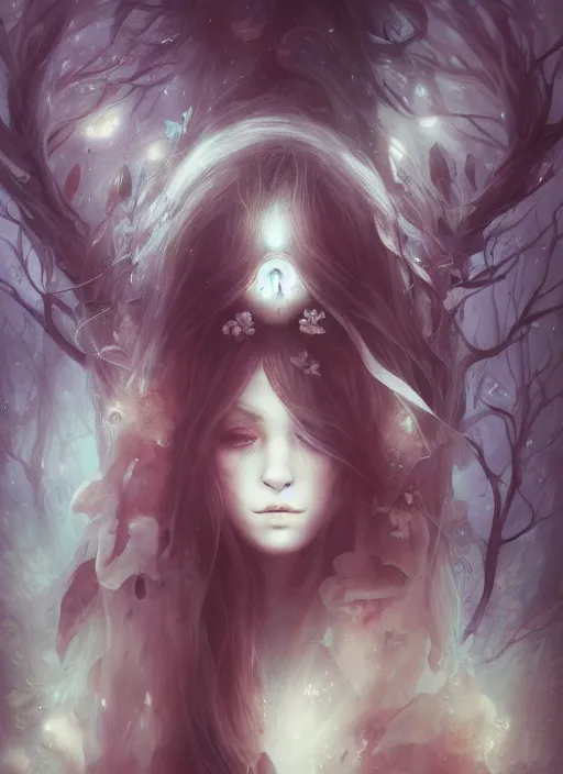 Image similar to ghost of the forest by Anna Dittmann, digital art, horror, trending on artstation, anime arts, featured on Pixiv, HD, 8K, highly detailed, good lighting, beautiful, epic, masterpiece