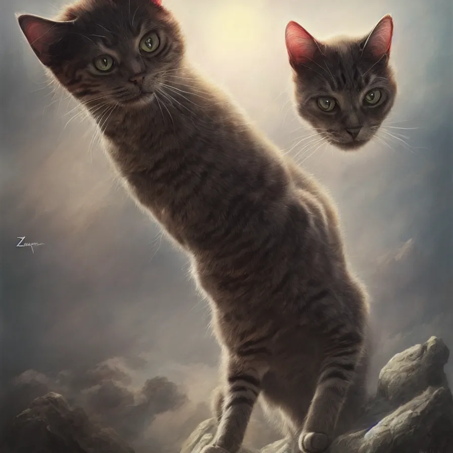 Prompt: cat - superman, hyperrealism, no blur, 4 k resolution, ultra detailed, style of andrei riabovitchev, tom bagshaw, ivan shishkin, thomas kinkad, zdzisław beksinski