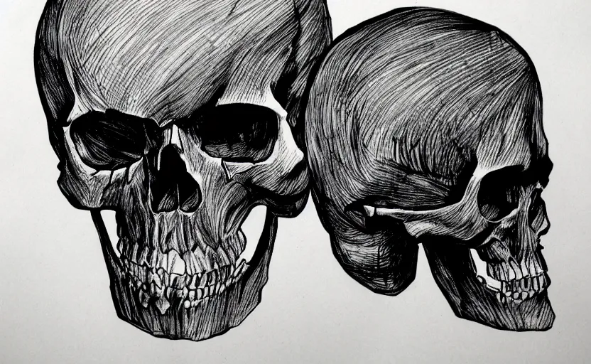 a black pen sketch of a skull in a desert, beginner,, Stable Diffusion