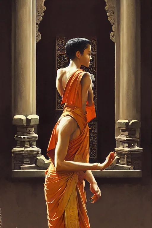 Image similar to buddhism, guard, painting by greg rutkowski, j. c. leyendecker, artgerm