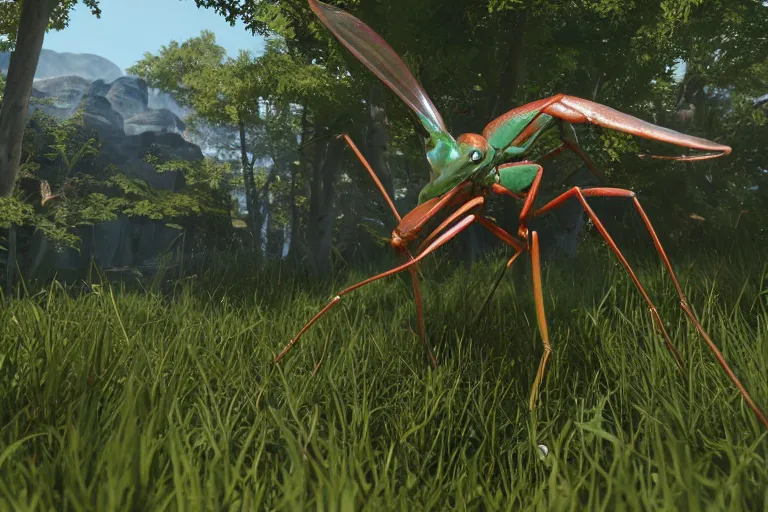 Image similar to pscyho mantis in an open world game, hyperralistic, unreal engine, 8 k, raytracing, subsurface scattering, high resolution textures