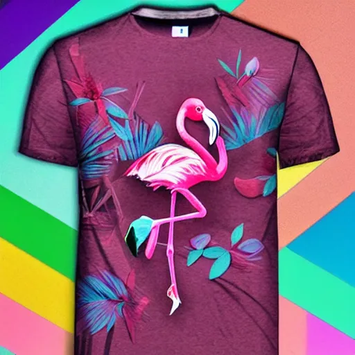 Prompt: colorful flamingo on a shirt