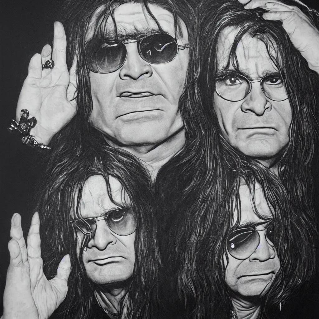 Prompt: detailed portrait of Ozzy Osbourne, neon light, hyper realistic with halo over his head