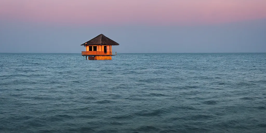 Image similar to floating sri lankan house in the sea, photography, evening sunset