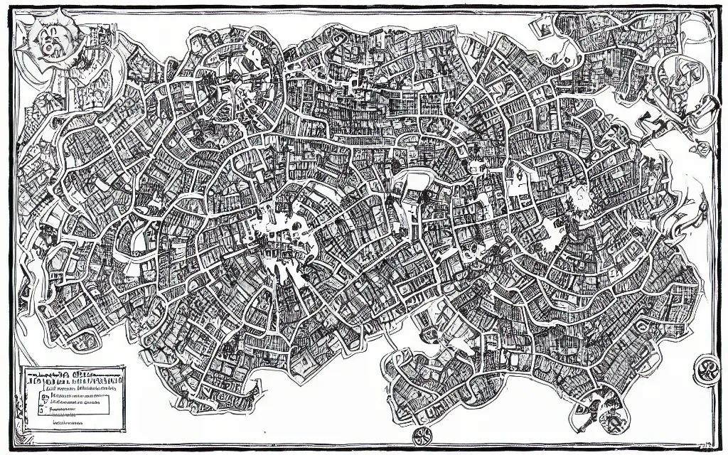 Image similar to black and white dungeon map, pen and ink, dungeons and dragons