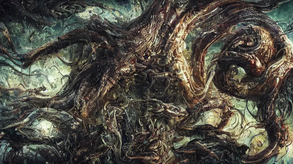 Image similar to screaming worm monster, maximalist, high detail, 8k, ornate, dark fantasy, realistic, masterpiece, complex, WLOP, film still from the movie directed by Denis Villeneuve with art direction