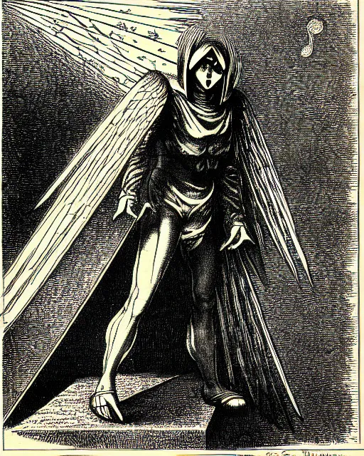 Prompt: illustration of starscream from the dictionarre infernal, etching by louis le breton, 1 8 6 9, 1 2 0 0 dpi scan