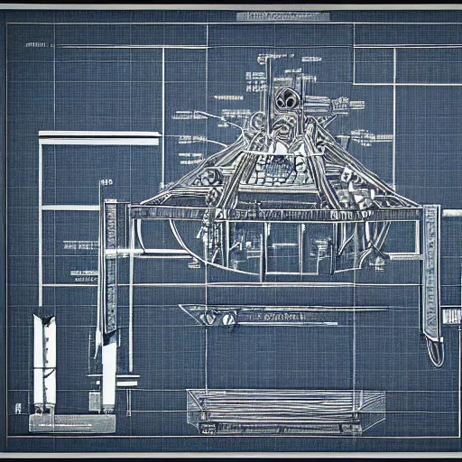 Image similar to blueprint of a time machine, detailed