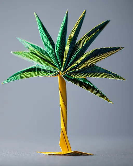 Image similar to an origami a palm tree by akira yoshizawa, realistic, very detailed, complex, intricate, studio lighting, bokeh, sigma 5 0 mm f 1. 4