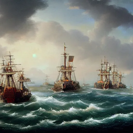 Image similar to Naval Battle 4k oil painting