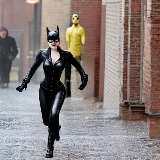 Prompt: a movie still of Kat Dennings as Catwoman in the new movie Batman