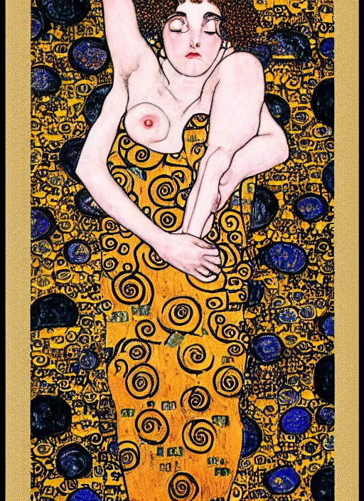 Image similar to strength tarot card in the style of gustav klimt