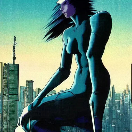 Image similar to Ghost in the shell. Moebius, cyberpunk, masterpiece