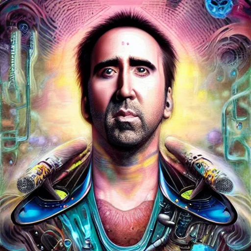 Image similar to Biopunk portrait of Nicolas Cage, by Tristan Eaton Stanley Artgerm and Tom Bagshaw.