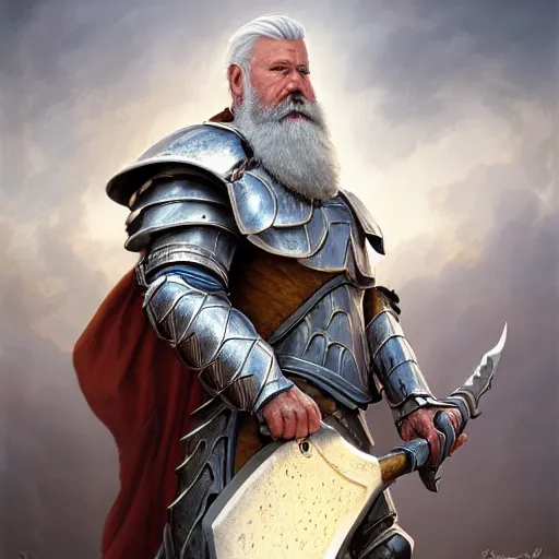 Prompt: a masterpiece ultrarealistic ultradetailed portrait of full armored magic knight strong bearded white haired man with giant axe baroque renaissance. wide angle, intricate, elegant, by stanley artgerm lau, wlop, rossdraws, james jean, andrei riabovitchev, marc simonetti, background by james jean, light by julie bell, porcelain skin. global illumination. vfx