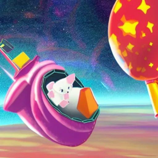 Image similar to Howl's Moving Candy Castle In Space With Flying Pigs