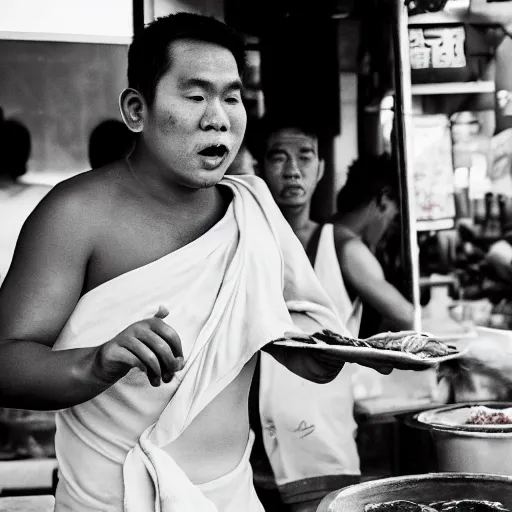 Image similar to a photograph of pikachu, with a towel over his neck, flipping roti prata at a hawker stall in singapore, nikkor 3 5 mm f / 4. 5, press photography