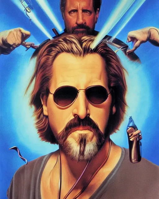 Image similar to the big lebowski, airbrush, drew struzan illustration art, key art, movie poster