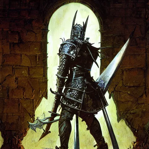 Prompt: the moonlight greatsword from dark souls, art by norman rockwell and donato giancola and greg rutkowski
