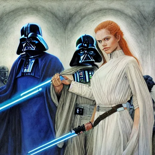 Prompt: Star wars prequels by Alan Lee