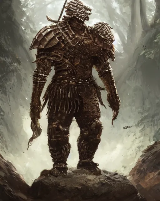 Image similar to Huge komodo warrior in armor, portrait, woodlands, magic the gathering artwork, D&D, fantasy, cinematic lighting, centered, symmetrical, highly detailed, digital painting, artstation, concept art, smooth, sharp focus, illustration, volumetric lighting, epic Composition, 8k, art by Akihiko Yoshida and Greg Rutkowski and Craig Mullins, oil painting, cgsociety