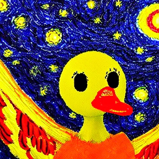 Prompt: duck angel, starry night, by jean deville