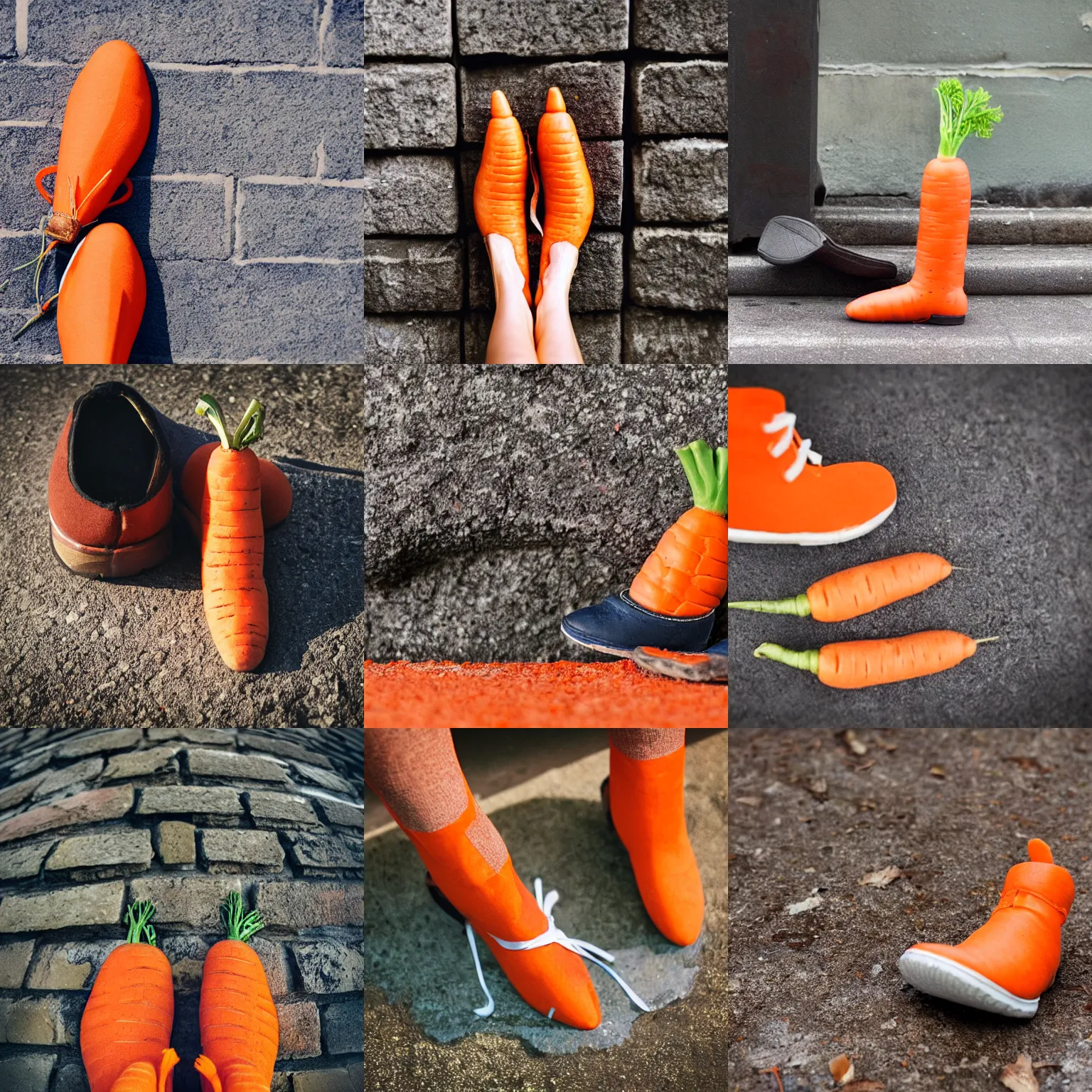 Prompt: a carrot put in a shoe placed next to a chimney