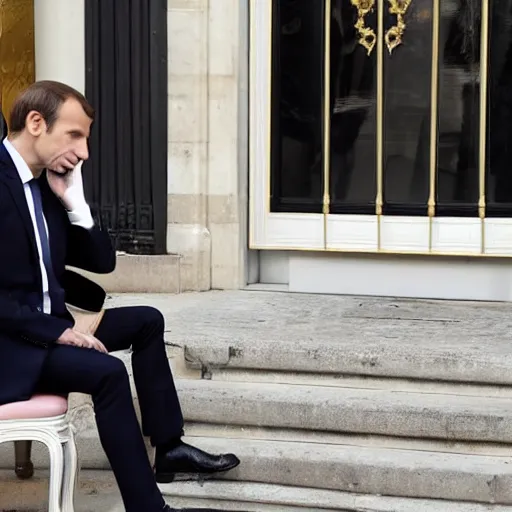 Prompt: emmanuel macron having a phone call with vladimir putin