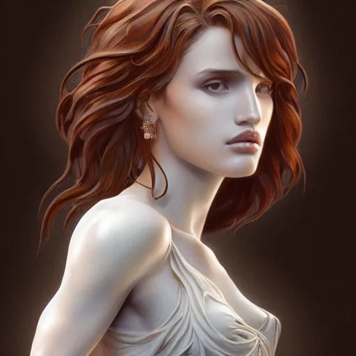 Image similar to full figure ultra realistic illustration, bella thorne as marble statue, intricate, elegant, highly detailed, digital painting, artstation, concept art, smooth, sharp focus, illustration, art by artgerm and greg rutkowski and alphonse mucha