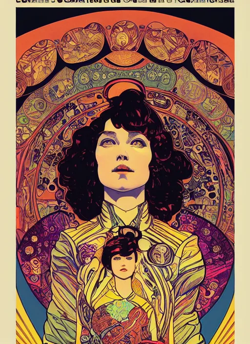 Image similar to fractal cosmonaut girl, poster art by Victor Moscoso Dan Mumford Kilian Eng Hannah Jeffrey Smith Rick Griffin Alphonse Mucha Gustav Klimt Ayami Kojima Amano Charlie Bowater