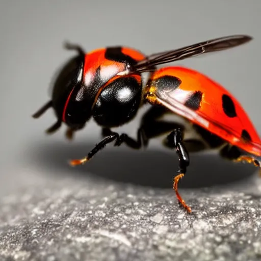 Image similar to “ close up of a wasp fighting a ladybug, macro ”