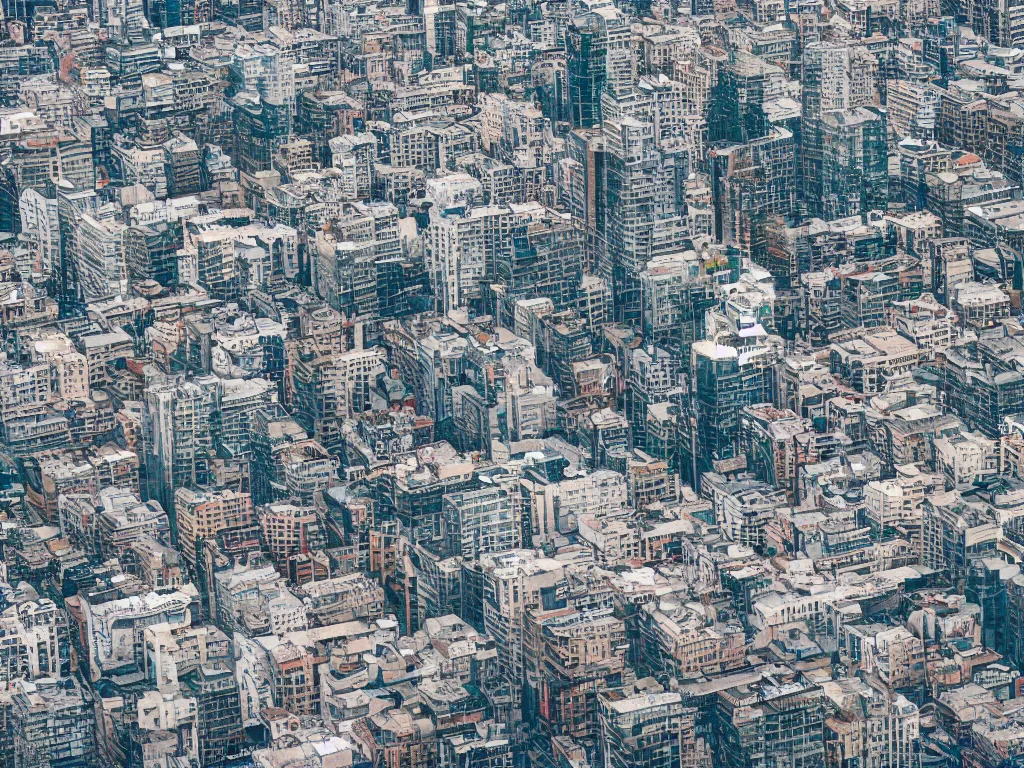 Image similar to drone view of a city, Brutalist architecture-sharp focus-telephoto lens-digital art 4k