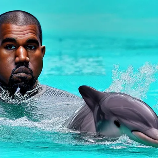 Image similar to kanye west swimming with dolphins