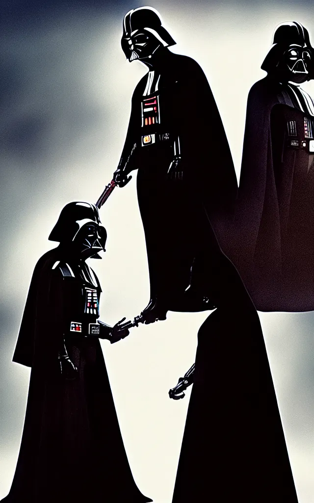 Image similar to darth vader and kristen stewart staying together in front of, on the background star destroyer landed on the wood ground, romantic poster for the twillight movie