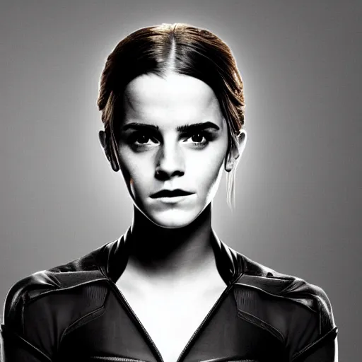 Image similar to Emma Watson as Catwoman, XF IQ4, 150MP, 50mm, f/1.4, ISO 200, 1/160s, natural light, Adobe Lightroom, photolab, Affinity Photo, PhotoDirector 365, filling the frame, rule of thirds, symmetrical balance, depth layering