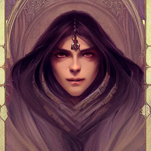 Prompt: portrait of an arcane wizard, D&D, fantasy, highly detailed, digital painting, artstation, smooth, sharp focus, illustration, art by artgerm and greg rutkowski and alphonse mucha