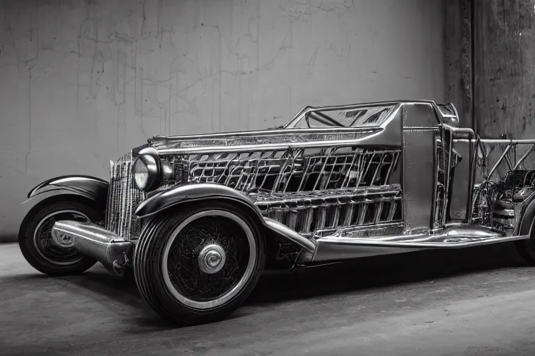 Image similar to cyberpunk version of a 1 9 3 0 cadillac v 1 6, neon