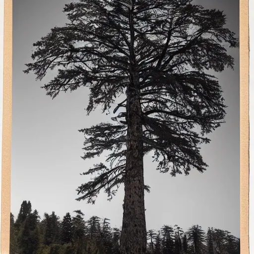 Image similar to photograph of cedar of lebanon shaped like masculine strong man, photography