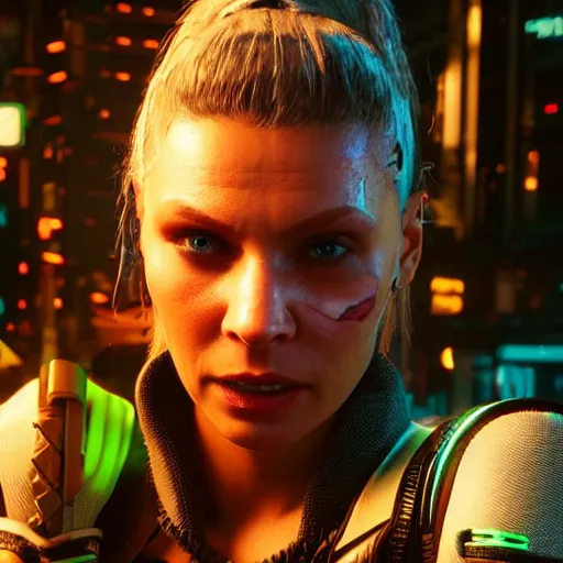 Prompt: myanna buring in cyberpunk 2 0 7 7, unreal engine 5 4 k, hyperdetailed photorealism