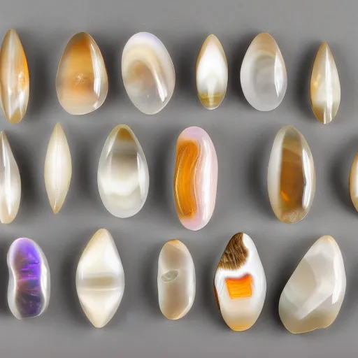 Prompt: a studio portrait of banded agates with letters in the banding white background