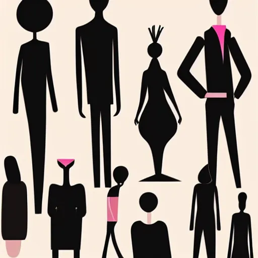 Image similar to simplified very stylistic modern vector drawings of tall people without faces, flat colors, modern - art - vector, adobe illustrator